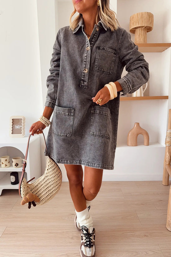 Button-Up Denim Dress with Pockets