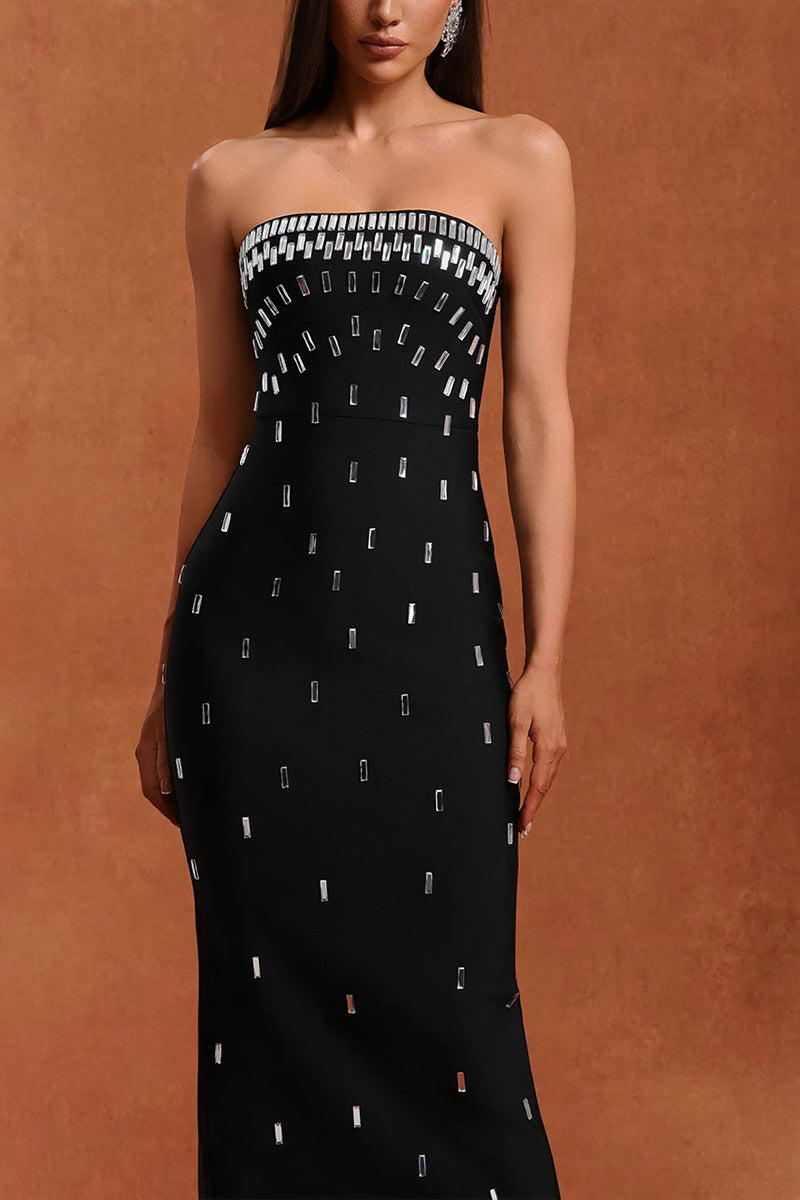 Strapless Sequin Embellished Maxi Dress