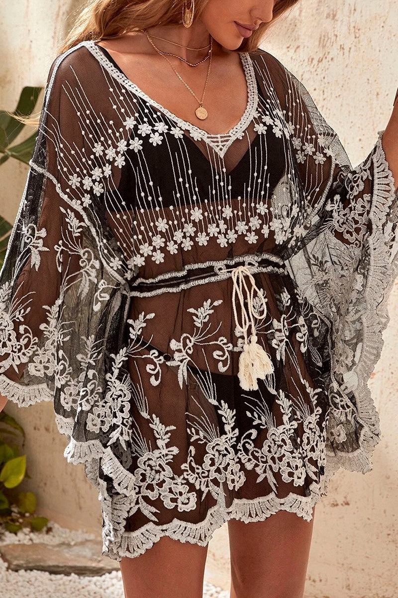 Floral Detail Sheer Cover-Up
