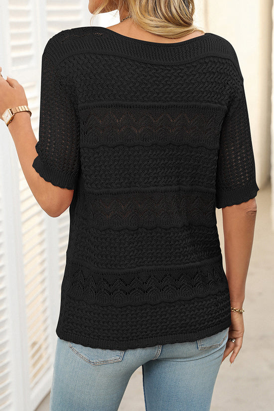 Knit Patterned Short Sleeve Sweater