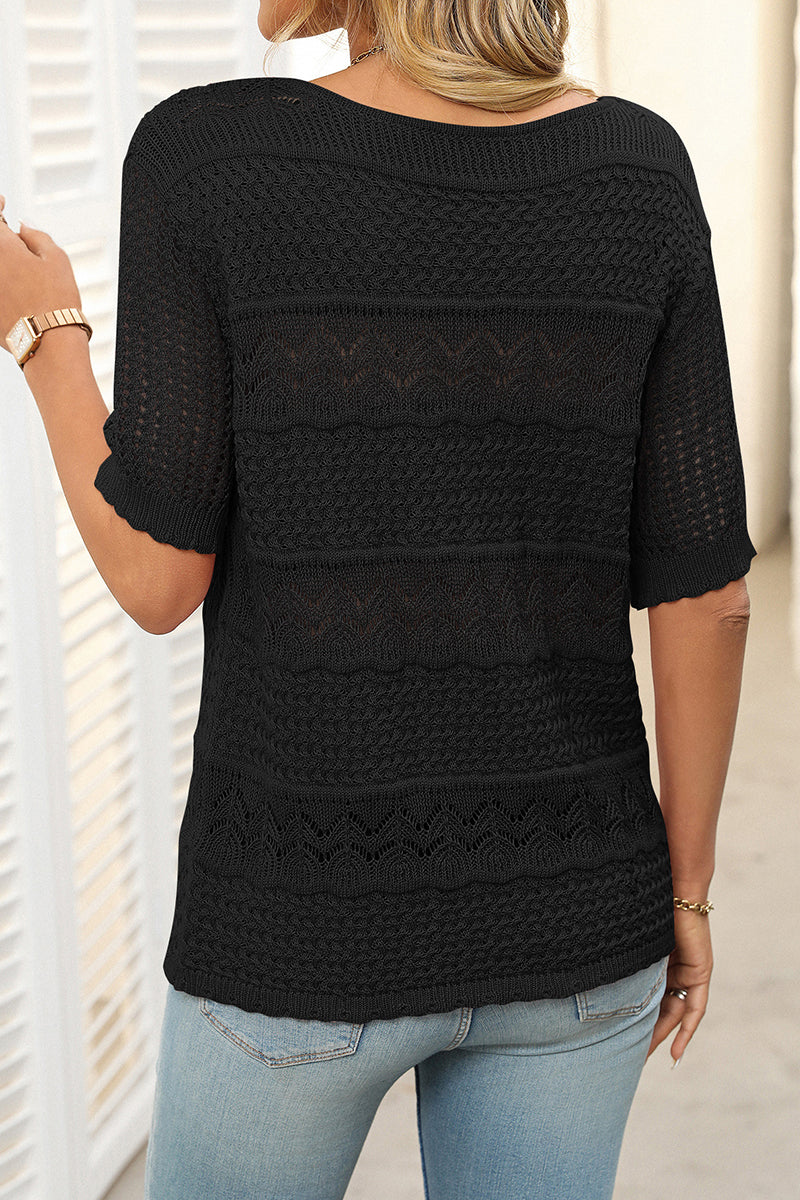 Knit Patterned Short Sleeve Sweater