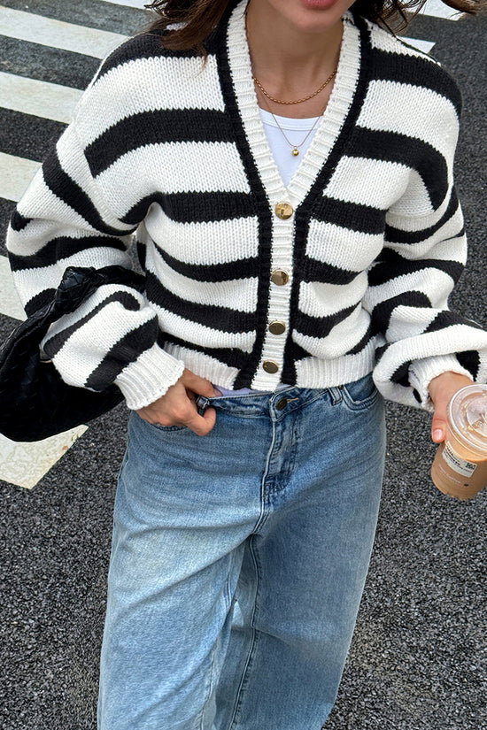 Striped Button-Up Cardigan