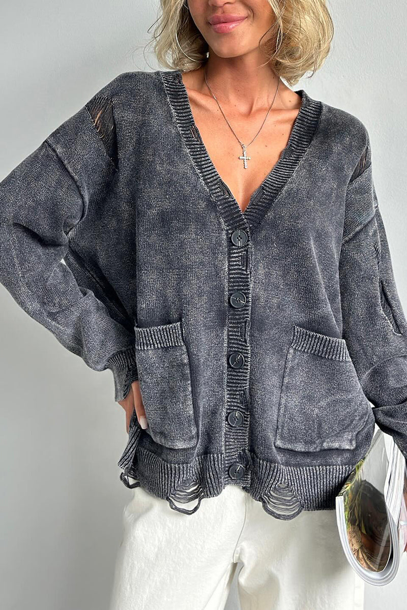 Oversized Button-Up Cardigan with Pockets