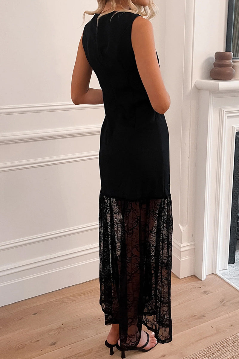 Sleeveless Lace Overlay Casual Dress