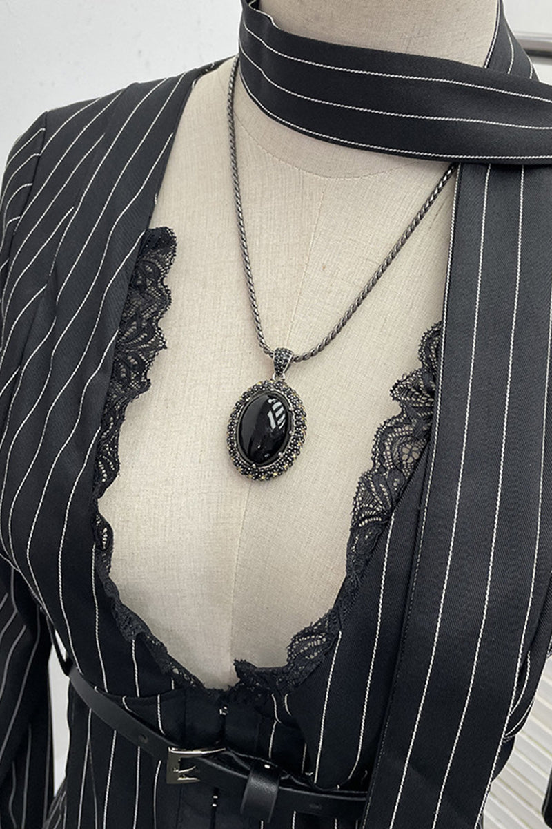 Striped Lace Belted Shirt Blouse