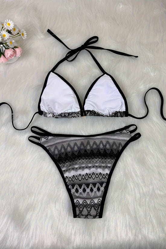 Geometric Print Strappy Bikini Set