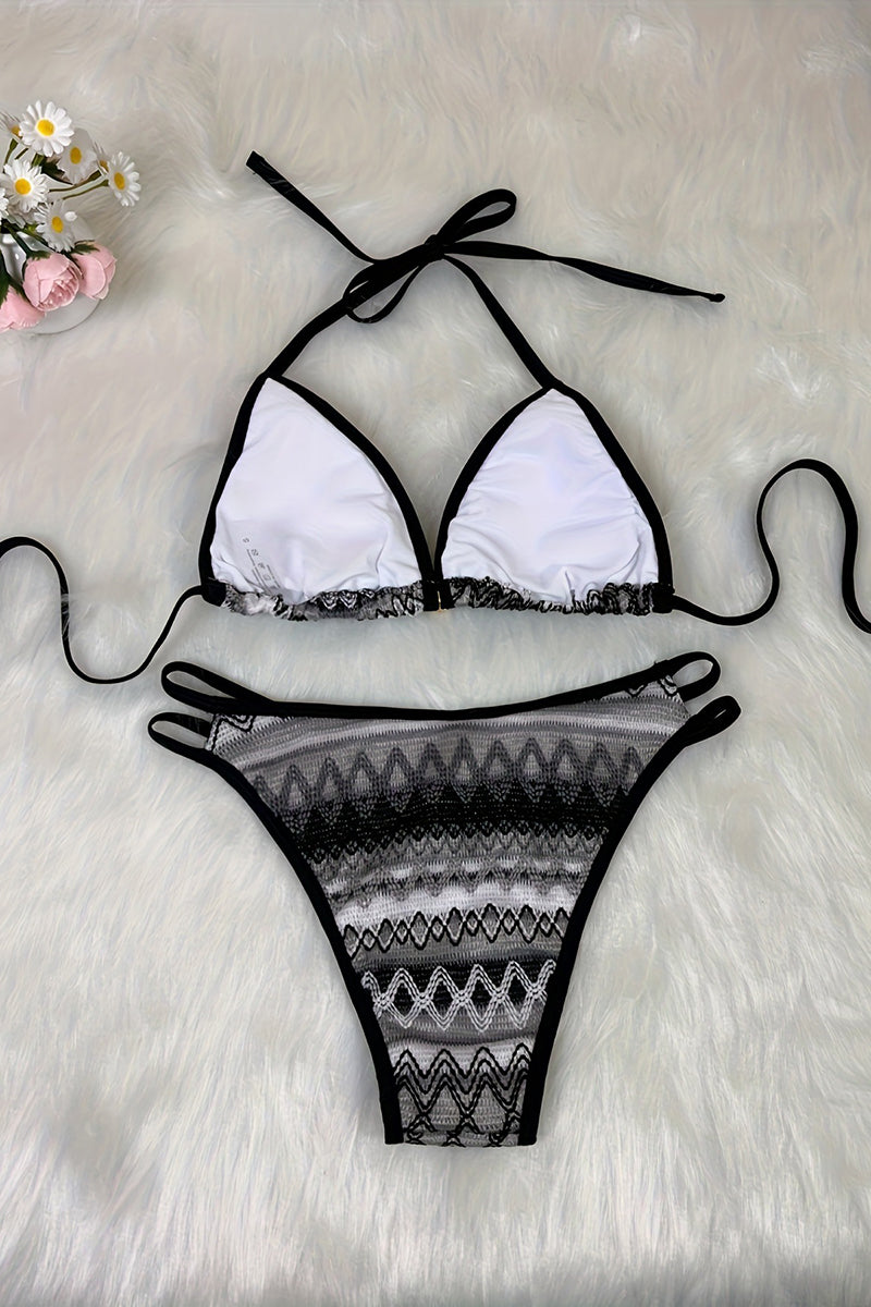 Geometric Print Strappy Bikini Set