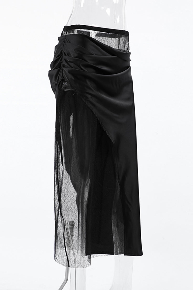 Elegant Lace Detail Midi Skirt