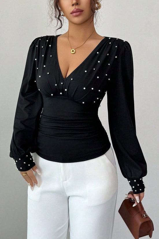 Pearl Embellished Long Sleeve Top