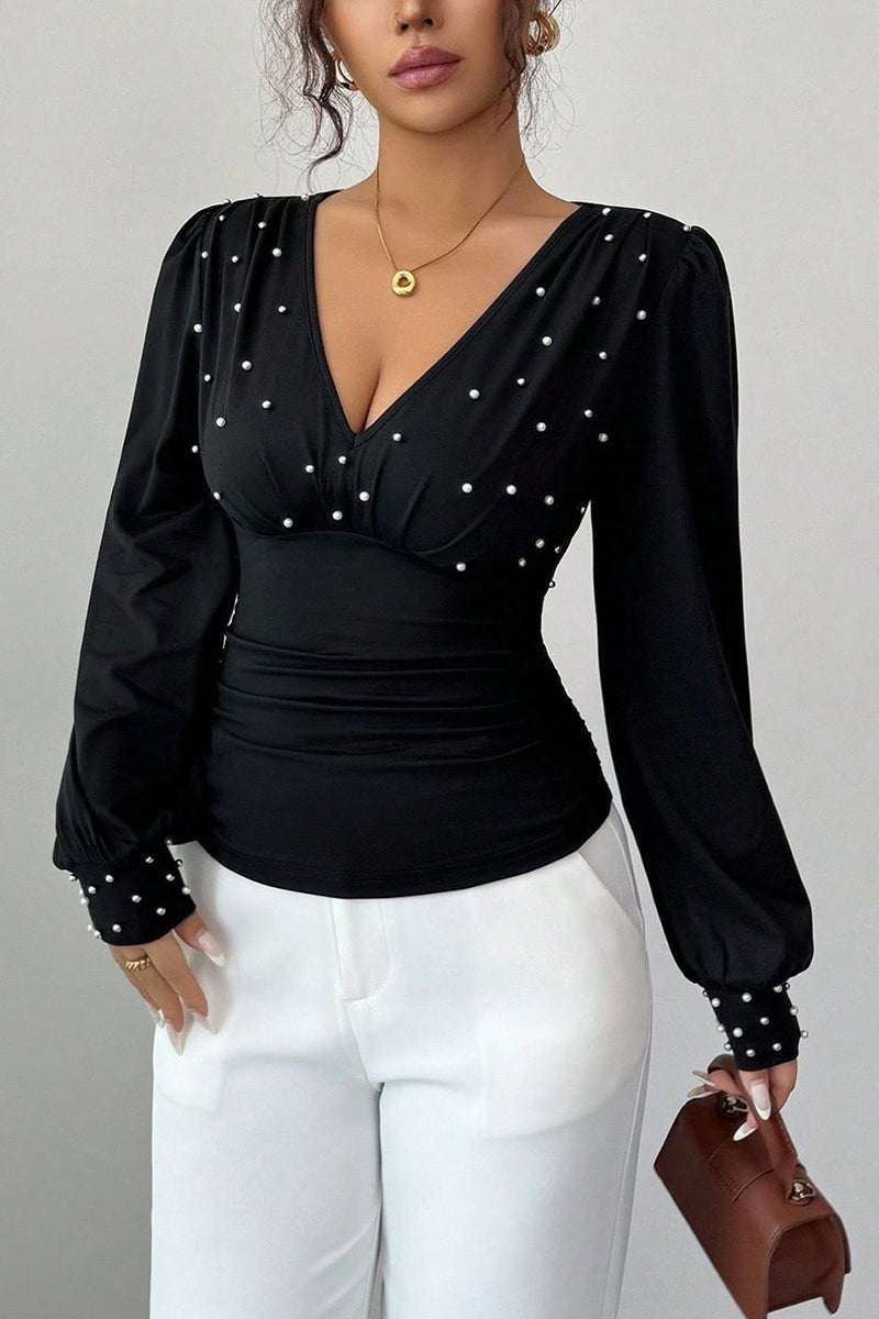 Pearl Embellished Long Sleeve Top