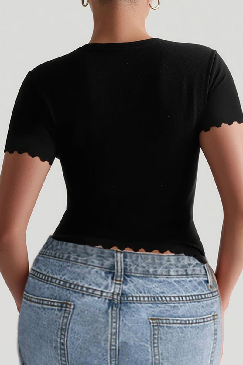Scalloped Hem Short Sleeve Top