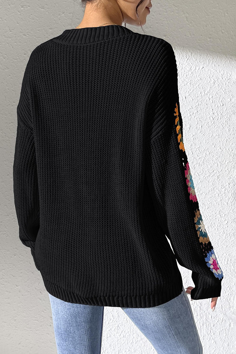Floral Knit V-Neck Sweater