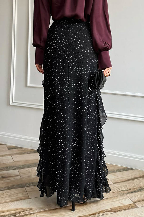 Polka Dot Ruffle Midi Skirt