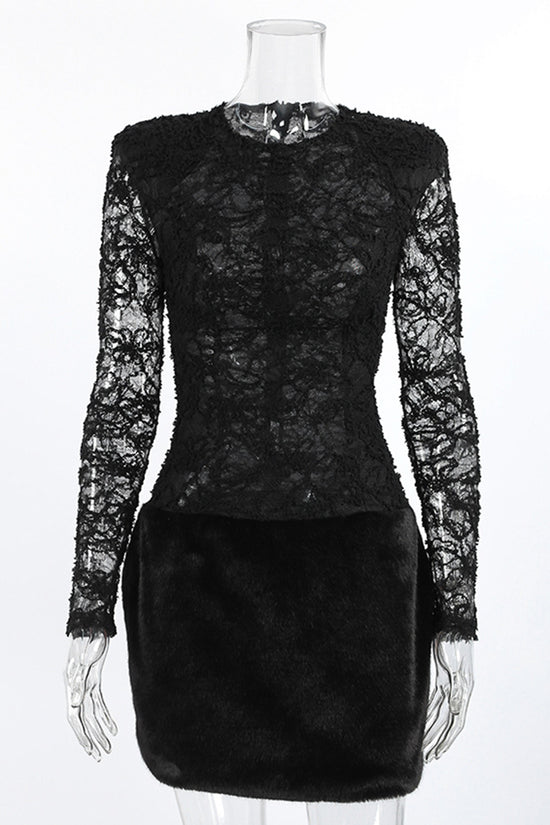 Chic Lace and Fur Casual Dress