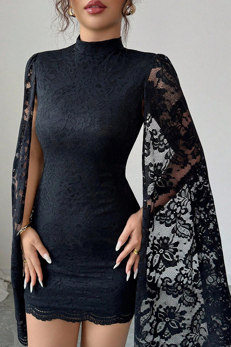 Elegant Lace Cape Sleeve Bodycon Dress