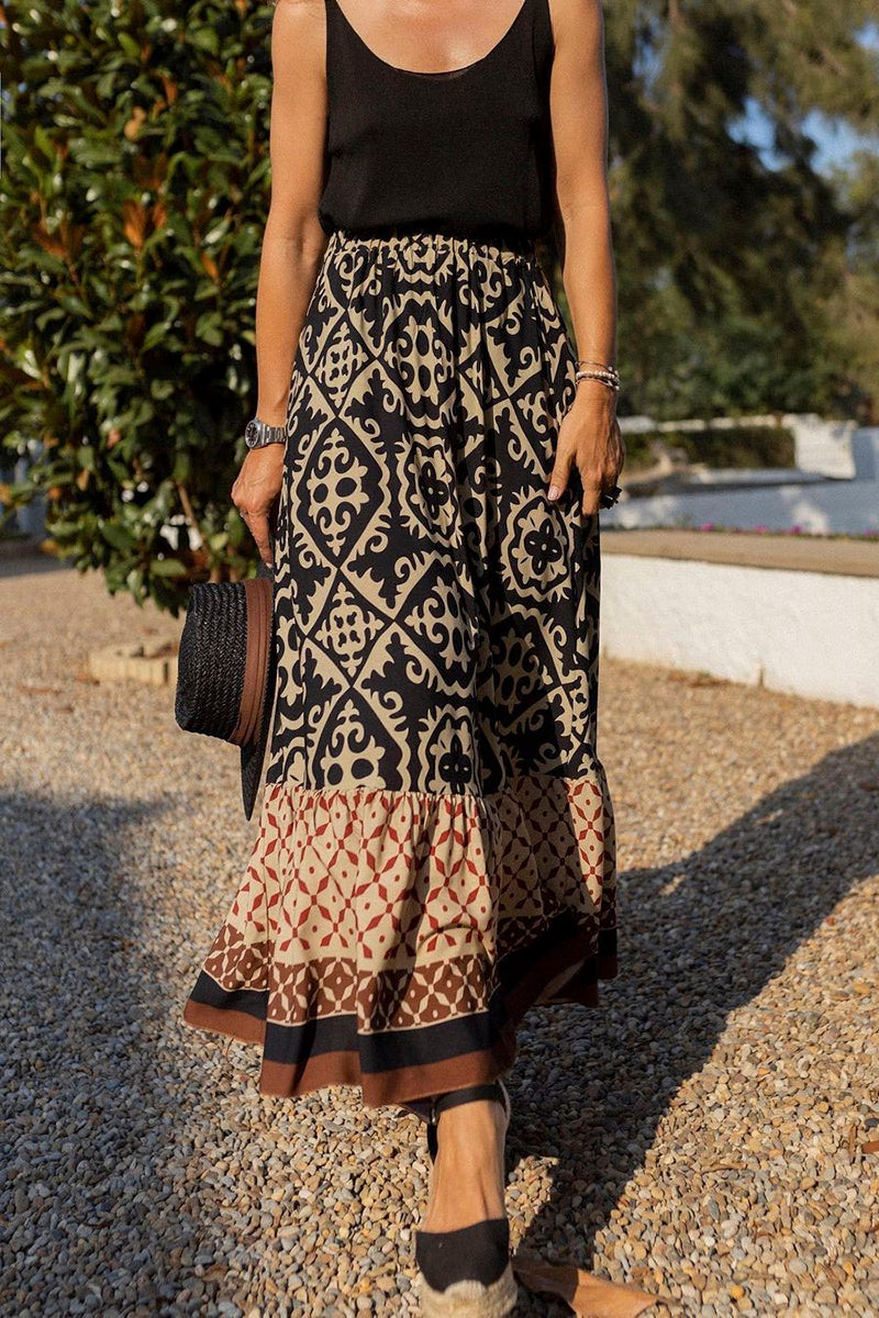 Printed High-Waist Midi Skirt
