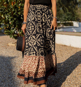Printed High-Waist Midi Skirt