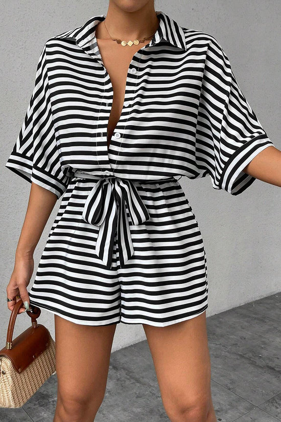 Striped Belted Romper