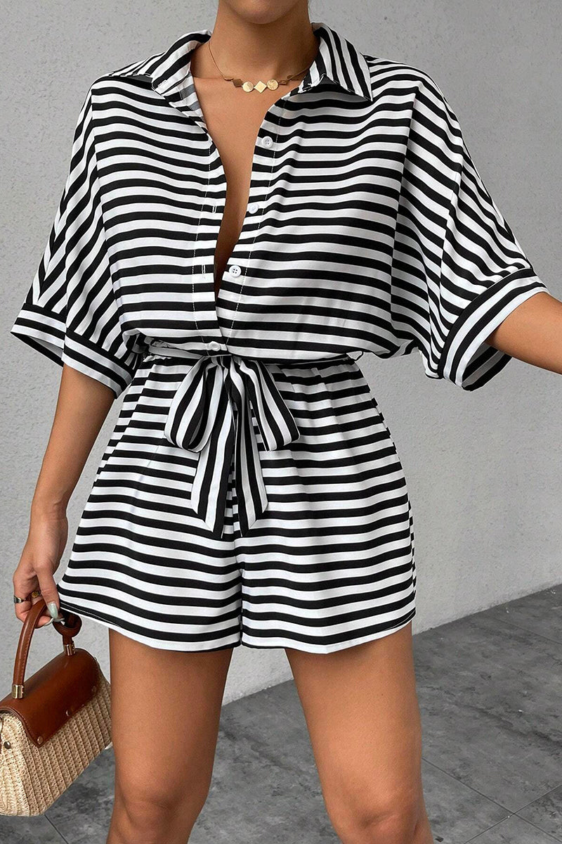 Striped Belted Romper