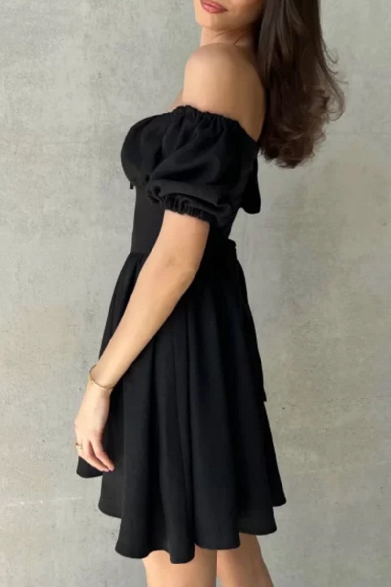 Off-Shoulder Puff Sleeve Casual Dress