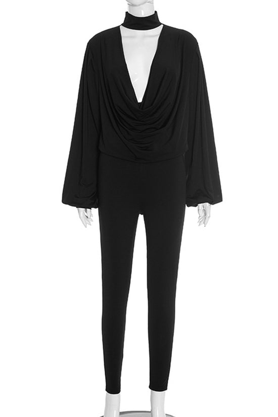 Elegant Draped Choker Neck Pant Set