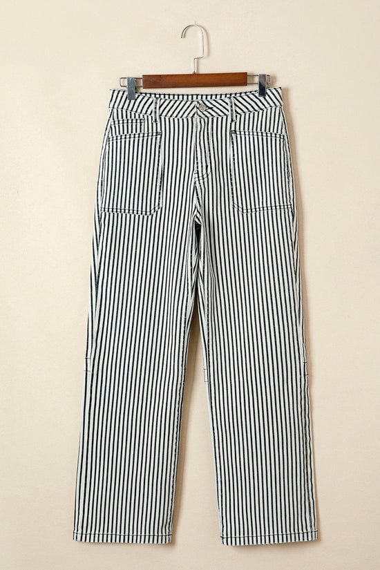 Stripe Patch Pocket High Waist Shift Jeans