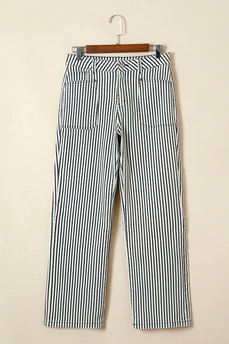 Stripe Patch Pocket High Waist Shift Jeans