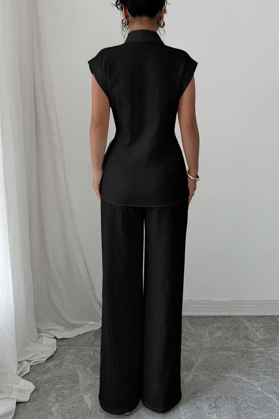 Elegant Sleeveless Shirt and Wide-Leg Pants Set