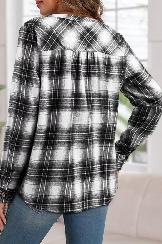 Plaid Button-Up Casual Blouse