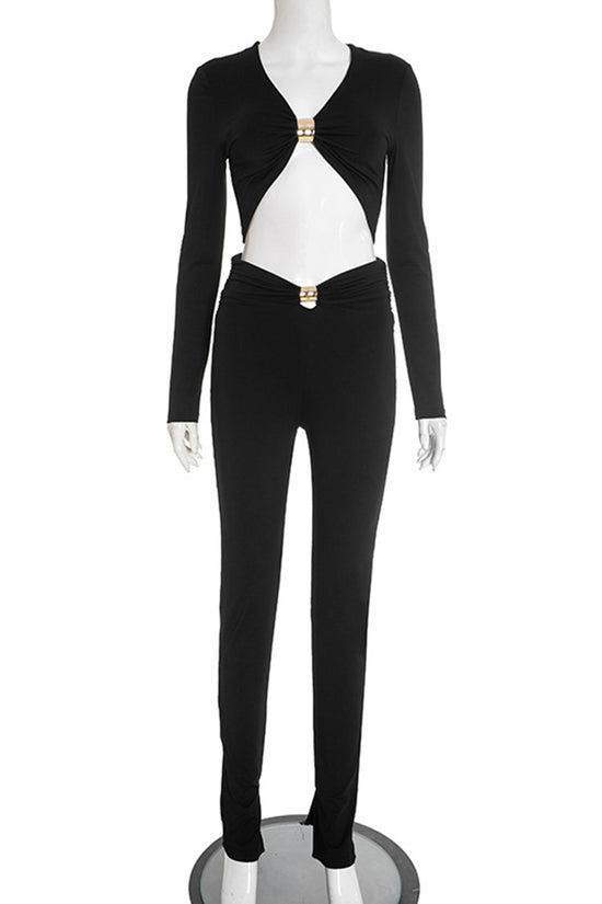 Cut-Out Long Sleeve Pants Set