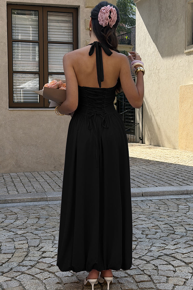 Halter Neck Ruched Casual Dress