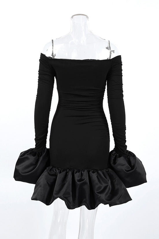 Off-Shoulder Ruffle Hem Mini Dress