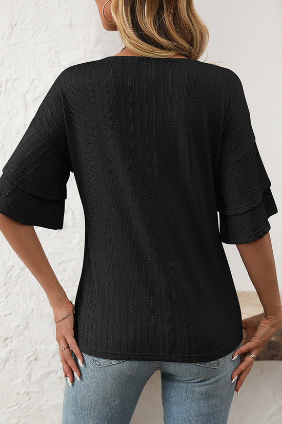 Ruffle Sleeve V-Neck T-Shirt