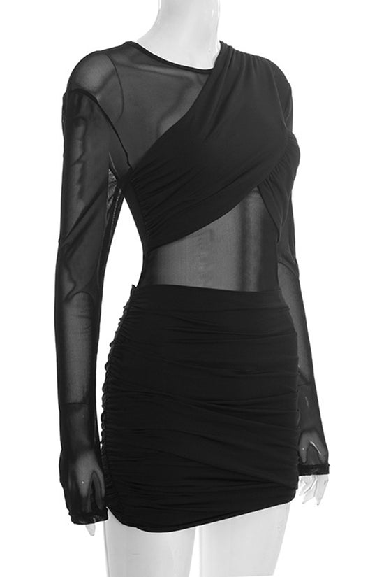 Sheer Long Sleeve Bodycon Casual Dress