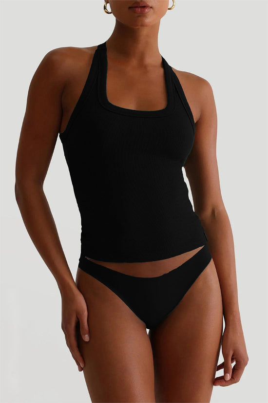 Halter Neck Ribbed Tank Top