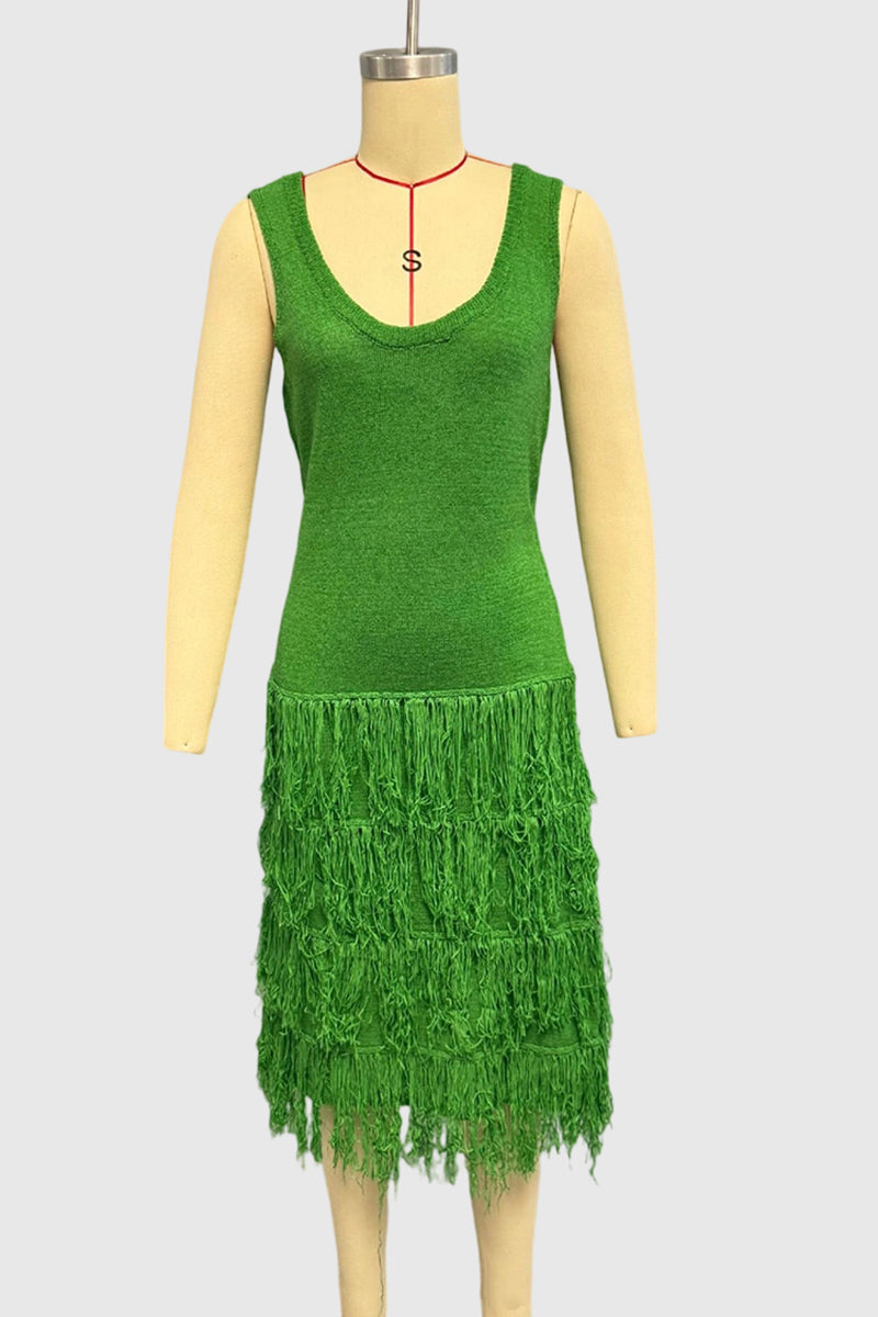 Fringe Sleeveless Midi Dress