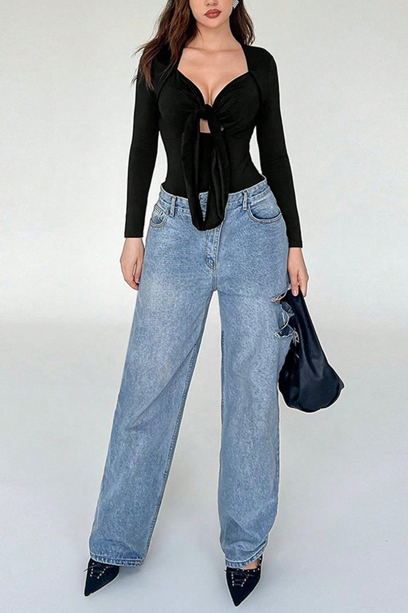 Tie-Front Long Sleeve Bodysuit