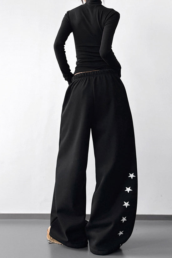 Star Embellished Wide-Leg Casual Pants