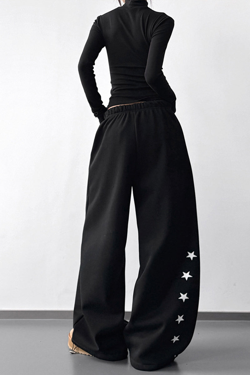 Star Embellished Wide-Leg Casual Pants