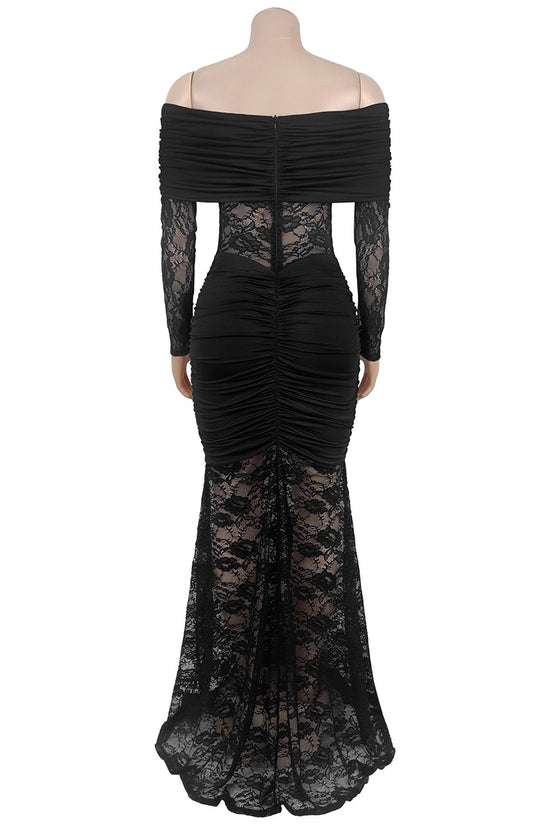 Elegant Off-Shoulder Lace Evening Gown