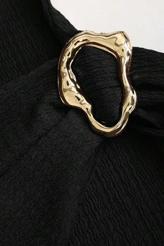 Belted High Neck Bell Sleeve Dress