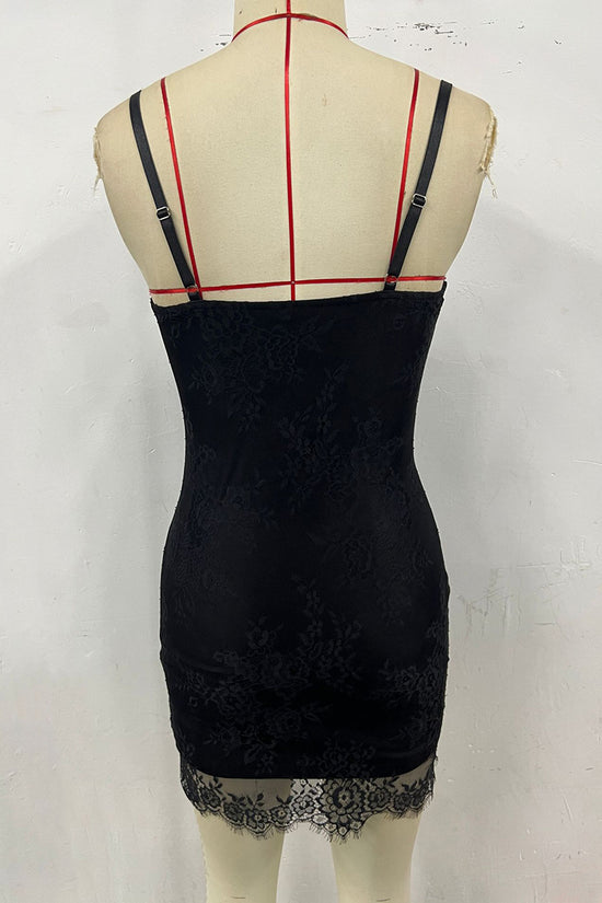 Strappy Lace Bodycon Evening Dress