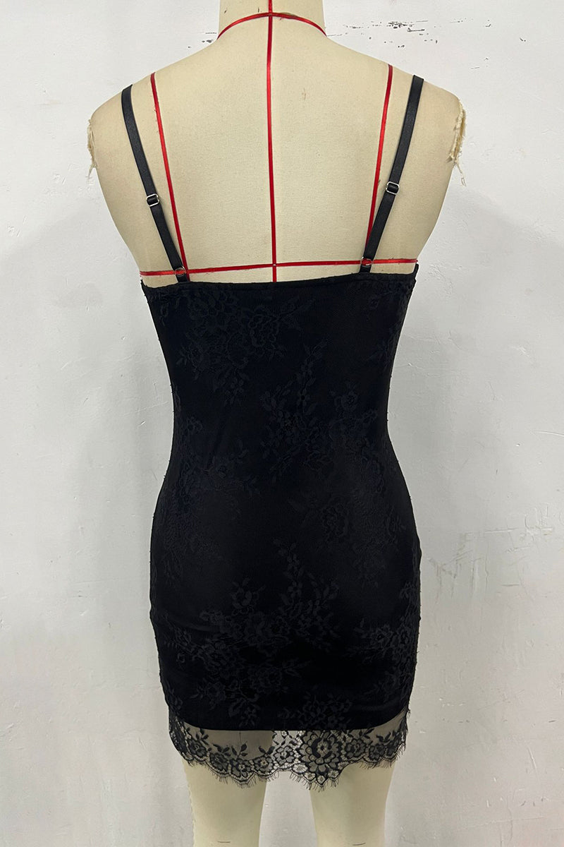 Strappy Lace Bodycon Evening Dress