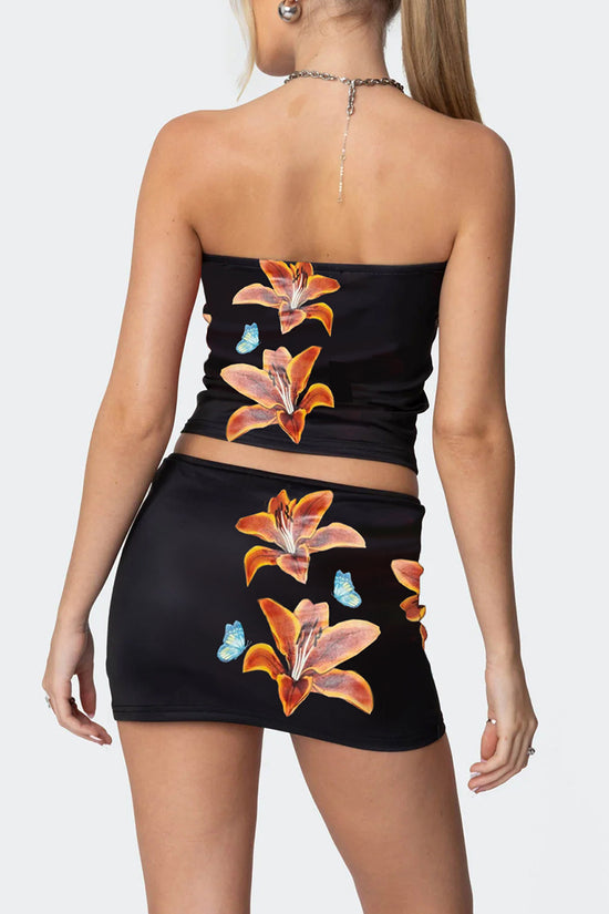 Floral Print Strapless Skirt Set