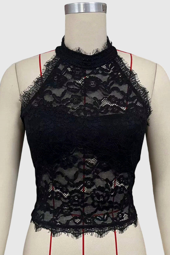 High Neck Lace Sheer Tank Top