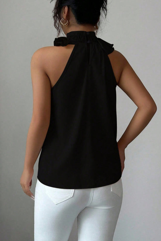 Ruffled High Neck Sleeveless Blouse