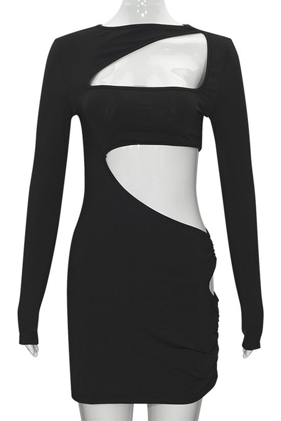 Asymmetric Cutout Long Sleeve Bodycon Dress
