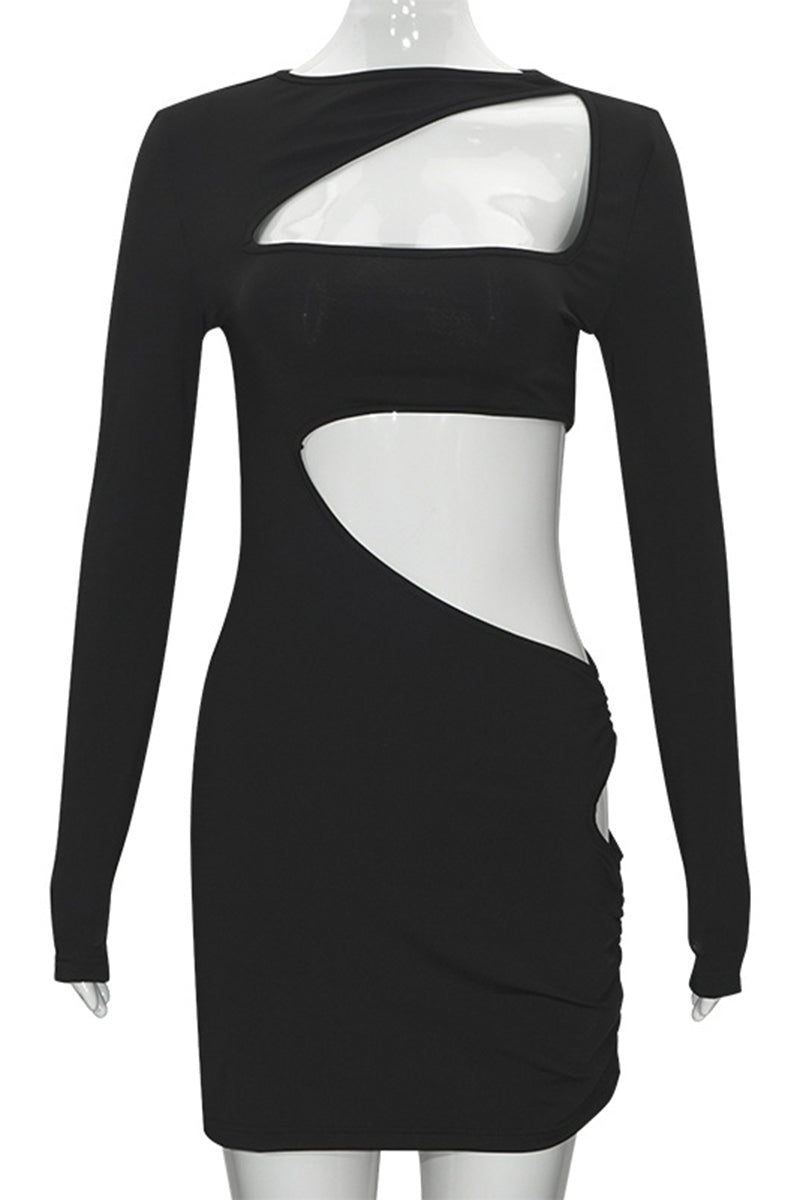 Asymmetric Cutout Long Sleeve Bodycon Dress