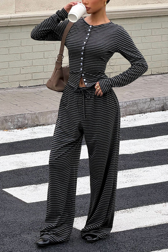 Striped Long Sleeve Pants Set