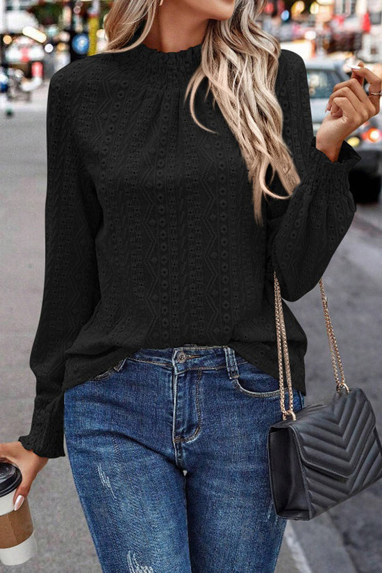 Elegant Textured Mock Neck Blouse